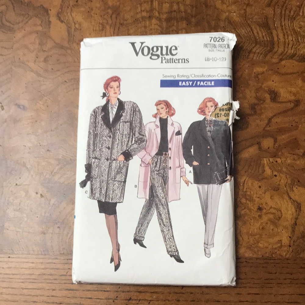 1987 Vintage Vogue Sewing Pattern #7026 Jacket Coat Skirt Pants Sz 8 10 12